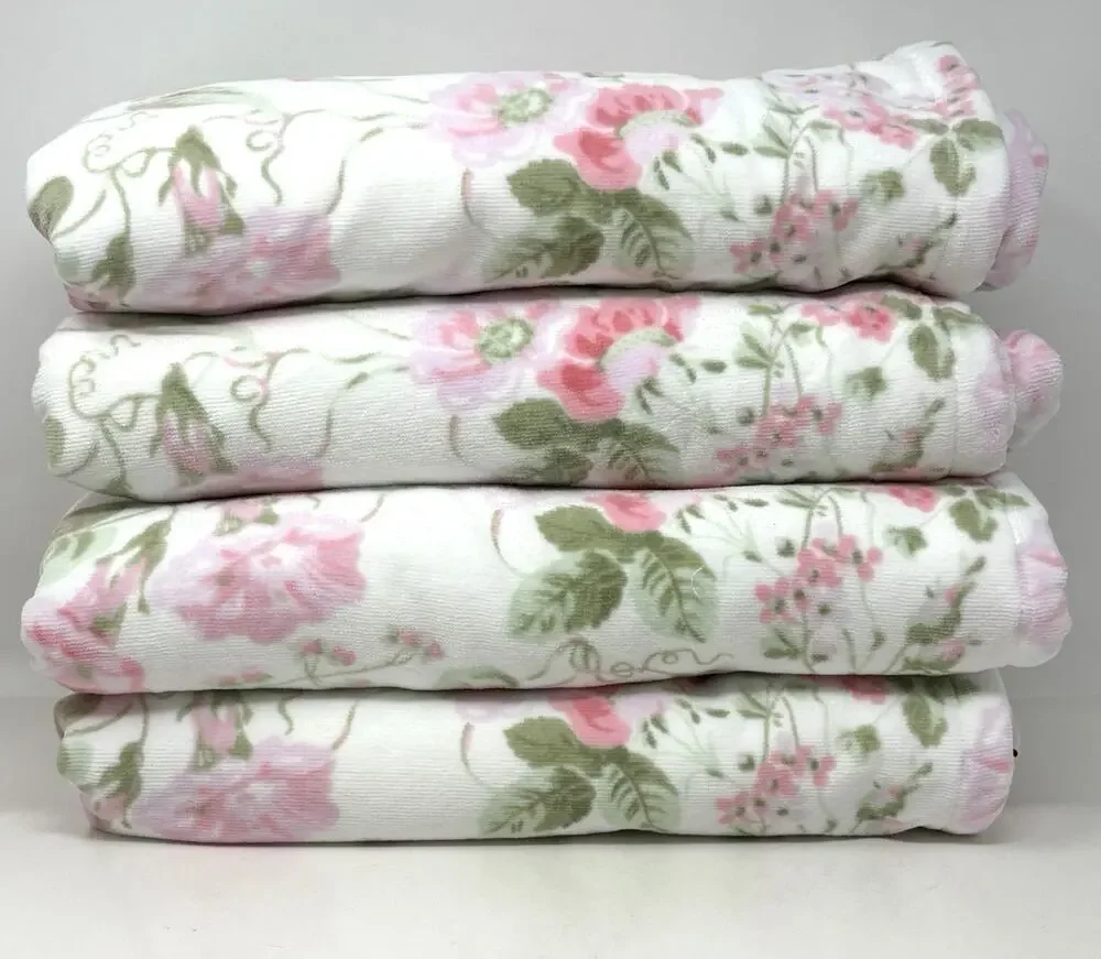 Laura Ashley Bath Towels Set Morning Gloria Floral 4 Pcs Pink Green White NWT